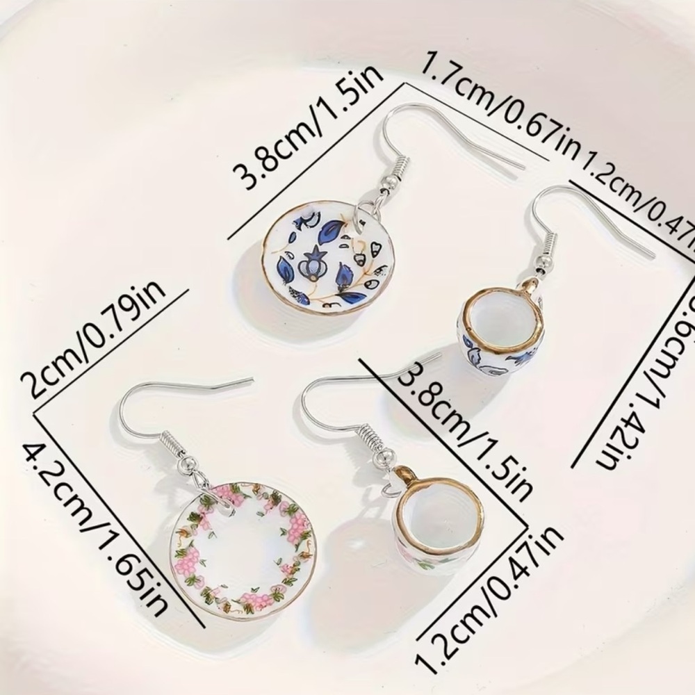 NEW Floral Tea Cup and Saucer Earrings ☕️ - Picture 3 of 3